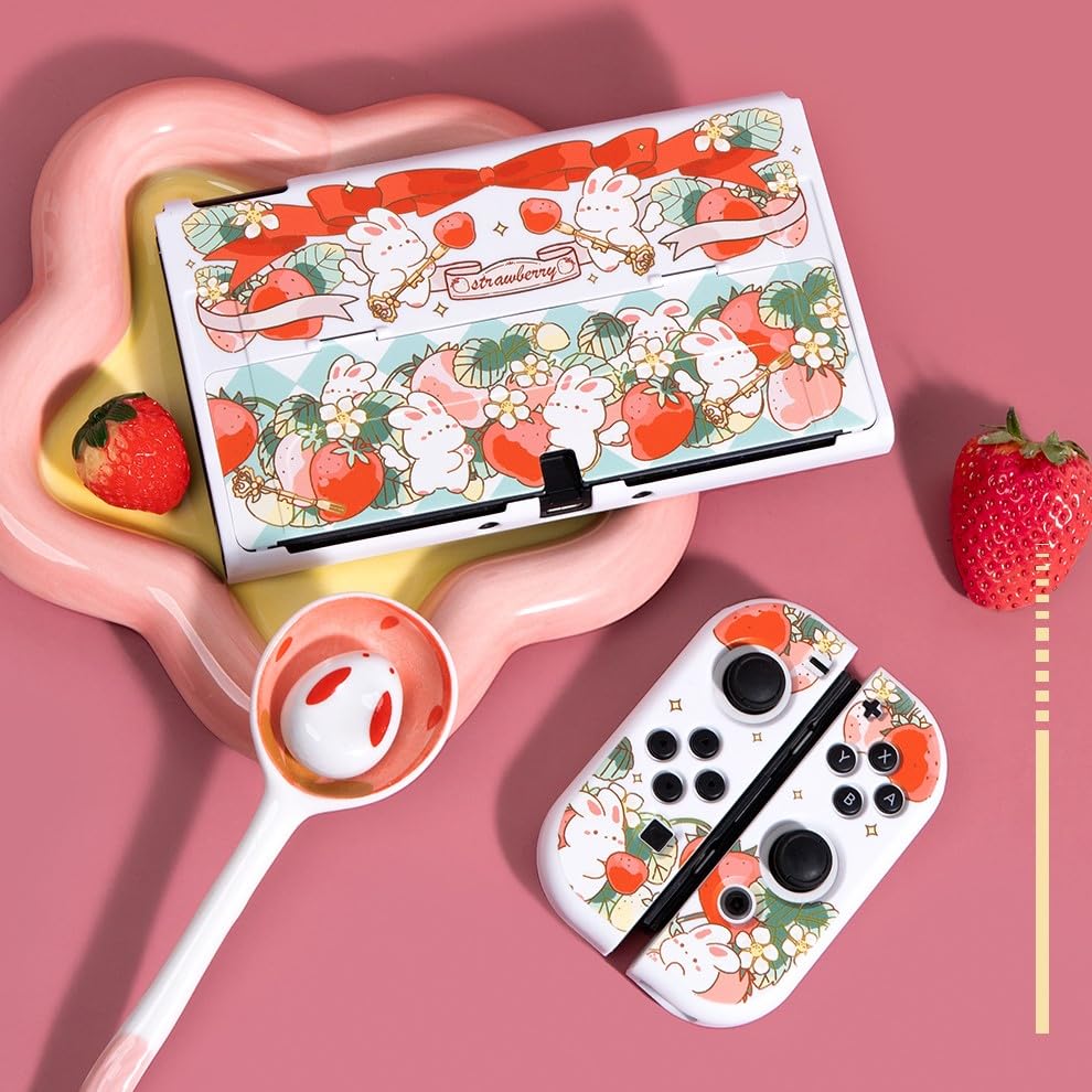Nintendo Switch ストロベリーケース付き Amazon.com: Kiloluv Strawberry Rabbit Switch OLED Protective Case